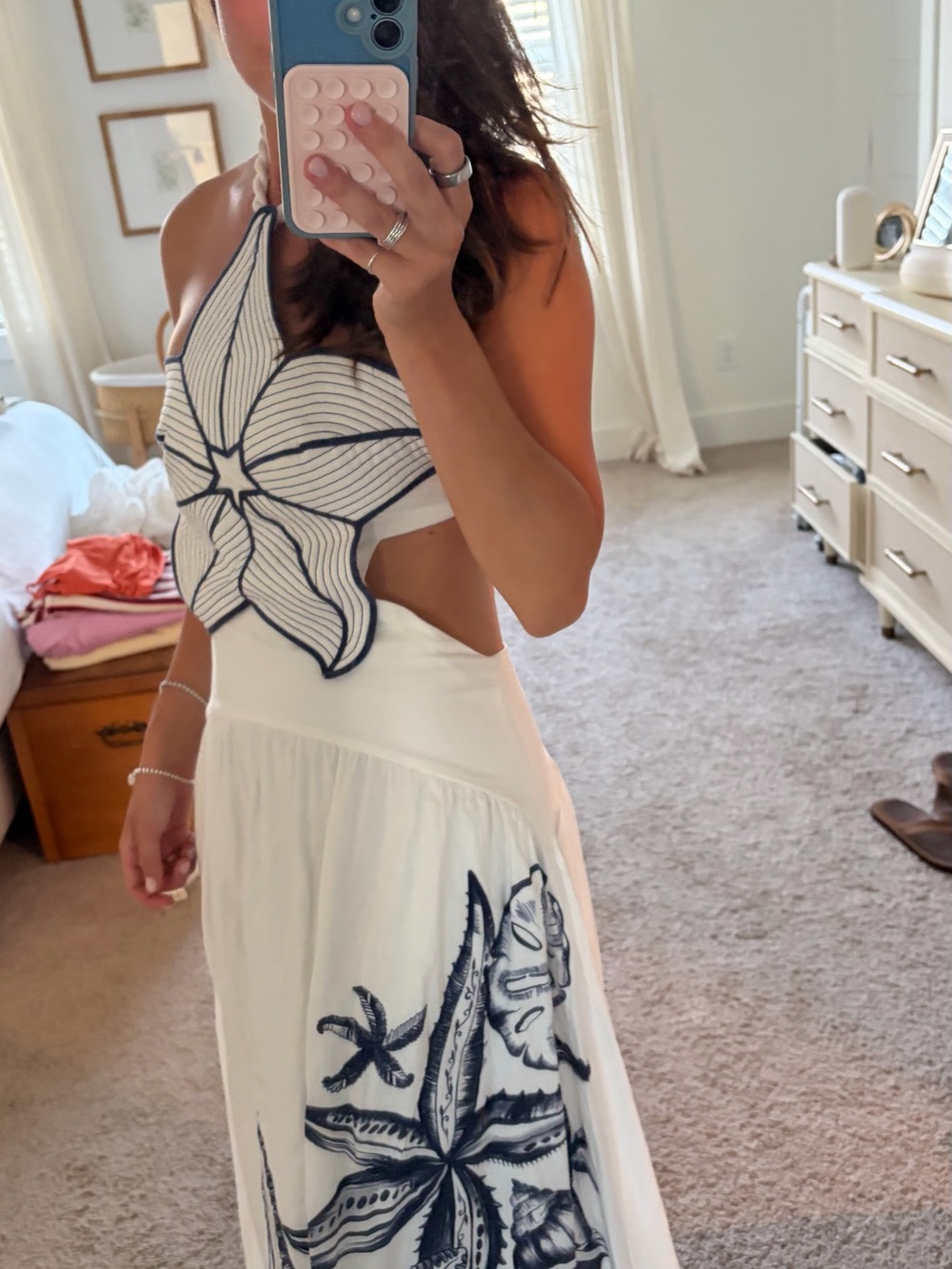 Farm Rio Off-White Coast Stars 3d Bodice Maxi Dress - Picture 6 of 7